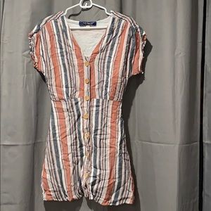 Vertical stripe patterned mini dress